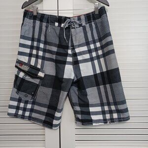 Ezekiel Swim Board Shorts Black White Plaid‎ Check Mens 34